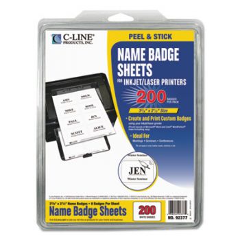 Laser Printer Name Badges, 3 3/8 x 2 1/3, White, 200/Box