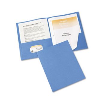 Two-Pocket Report Cover, Tang Clip, Letter, 1/2" Capacity, Blue, 25/Box