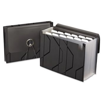 Sliding Cover Expanding File, 13 Pockets, 1/6 Tab, Letter, Black