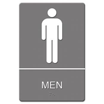 ADA Sign, Men Restroom Symbol w/Tactile Graphic, Molded Plastic, 6 x 9, Gray