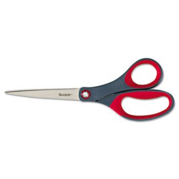 Precision Scissors, Pointed, 8" Length, 3-1/8" Cut, Gray/Red