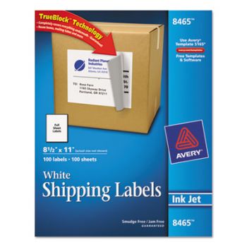 Shipping Labels w/Ultrahold Ad & TrueBlock, Inkjet, 8 1/2 x 11, White, 100/Box