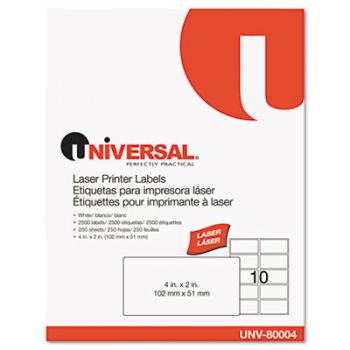 Laser Printer Permanent Labels, 2 x 4, White, 2500/Box