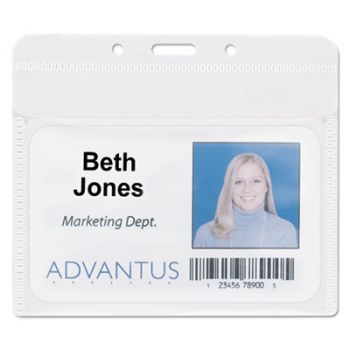 PVC-Free Badge Holders, Horizontal, 4" x 3", Clear, 50/Pack