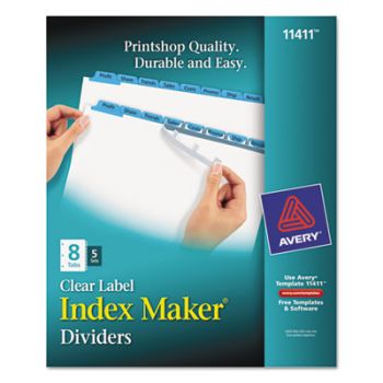 Print & Apply Clear Label Dividers w/Color Tabs, 8-Tab, Letter, 5 Sets