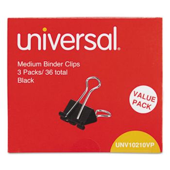 Medium Binder Clips, Steel Wire, 5/8" Cap., 1-1/4" Wide, Black/Silver, 36/Pack