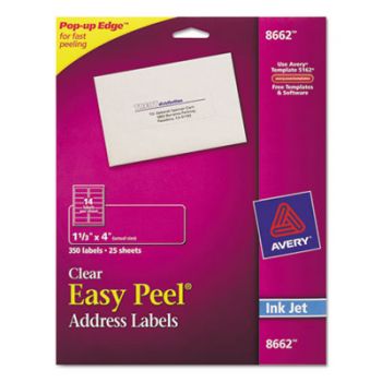 Clear Easy Peel Mailing Labels, Inkjet, 1 1/3 x 4, 350/Pack