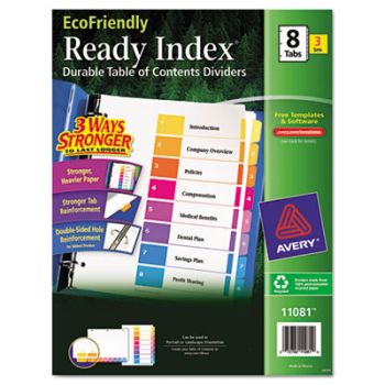 Ready Index Customizable Table of Contents, Asst Dividers, 8-Tab, Ltr, 3 Sets
