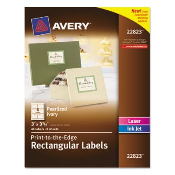 Rectangle Print-to-the-Edge Labels, 3 x 3 3/4, Pearl, 48/Pack