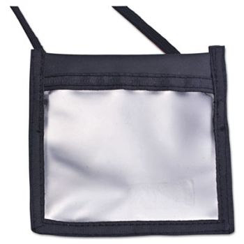 ID Neck Pouch, 4 x 3, Nylon, Black/Clear, 12/Box