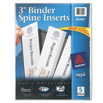 Binder Spine Inserts, 3" Spine Width, 3 Inserts/Sheet, 5 Sheets/Pack