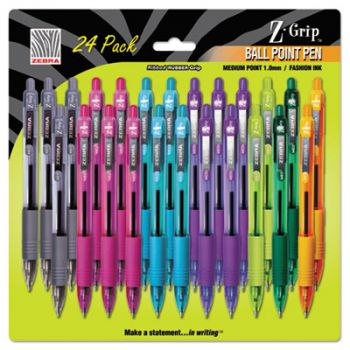 Z-Grip Retractable Ballpoint Pen, Assorted Ink, Medium Point, 24/Pack