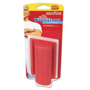 Magic Eraser, Handy-Grip Holder w/Pad, 4 3/5" x 3 1/5", White/Red