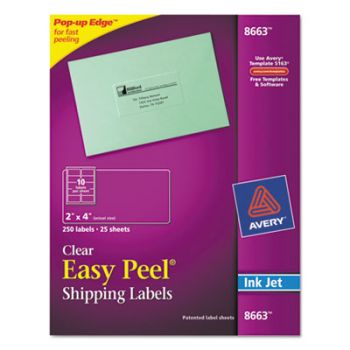 Clear Easy Peel Mailing Labels, Inkjet, 2 x 4, 250/Pack