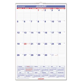 Monthly Wall Calendar with Ruled Daily Blocks, 20 x 30, White, 2021
