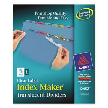 Index Maker Print & Apply Clear Label Plastic Dividers, 5-Tab, Letter, 5 Sets