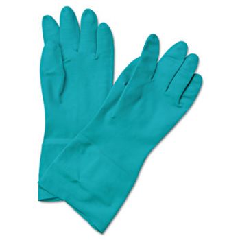 Flock-Lined Nitrile Gloves, Medium, Green, 13 in, Dozen