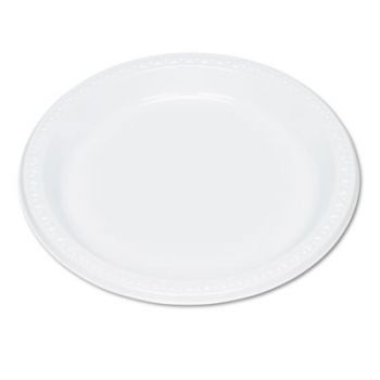 Plastic Dinnerware, Plates, 9" dia, White, 125/Pack