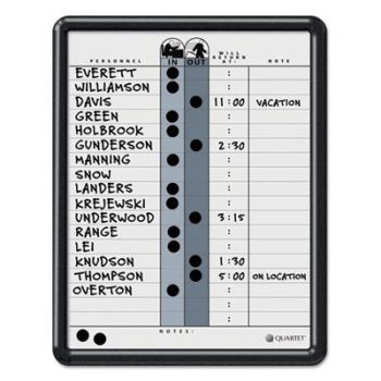 Employee In/Out Board, Porcelain, 11 x 14, Gray, Black Plastic Frame