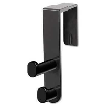 Plastic Coat Hook, 2-Hook, 1 3/4 x 6 1/2 x 7 3/4, Black