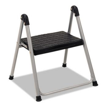 Folding Step Stool, 1-Step, 200lb, 9 9/10" Working Height, Platinum/Black