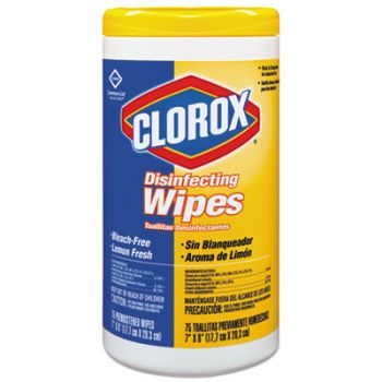 Disinfecting Wipes, 7 x 8, Lemon Fresh, 75/Canister, 6/Carton