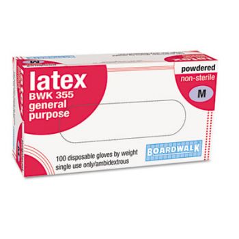 Disposable General-Purpose Natural Rubber Latex Gloves, Powdered, Med, 100/Box,