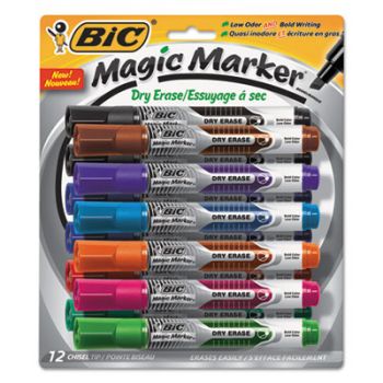 Low Odor & Bold Writing Dry Erase Marker, Chisel Tip, Assorted, 12/Pack