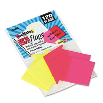SeeNotes Transparent-Film Arrow Page Flags, Neon Pink/Yellow, 60/Pad, 2 Pads