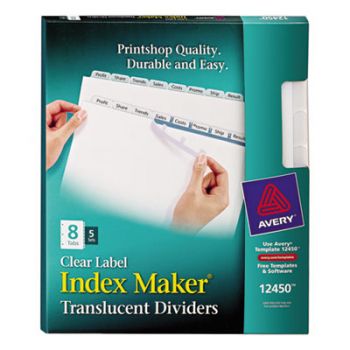 Index Maker Print & Apply Clear Label Plastic Dividers, 8-Tab, Letter, 5 Sets