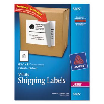 Shipping Labels w/Ultrahold Ad & TrueBlock, Laser, 8 1/2 x 11, White, 25/Pack