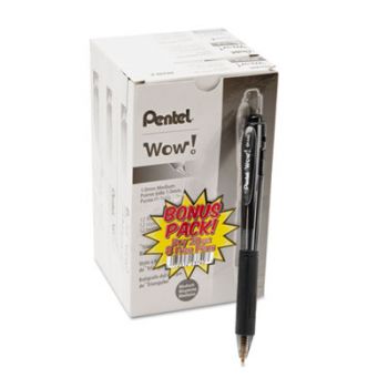 WOW! Retractable Ballpoint Pen, 1mm, Black Barrel, Black Ink, 36/Pack