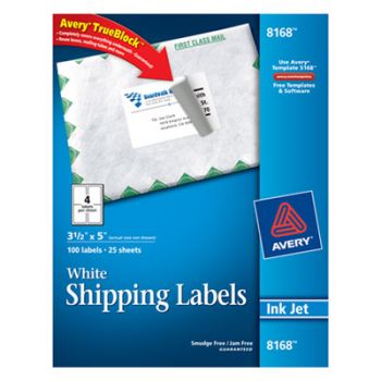 Shipping Labels w/Ultrahold Ad & TrueBlock, Inkjet, 3 1/2 x 5, White, 100/Pack