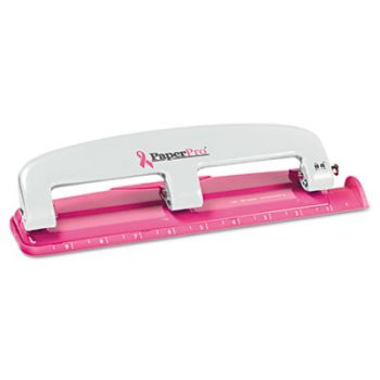 12-Sheet Capacity ProPunch Pink Ribbon Compact 3-Hole Punch, Rubber Base, Pink