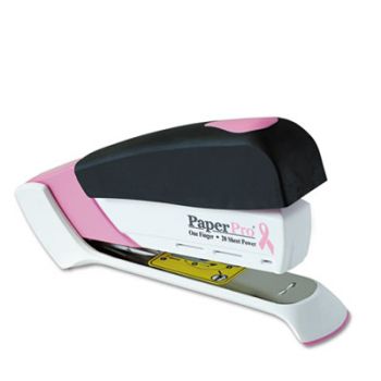 Pink Ribbon Desktop Stapler, 20-Sheet Capacity, Pink/White