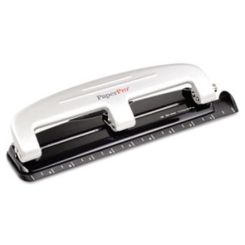 12-Sheet Capacity ProPunch Compact Three-Hole Punch, Rubber Base, Black/Gray