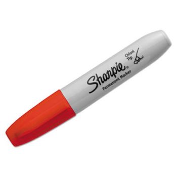 Permanent Marker, 5.3mm Chisel Tip, Red, Dozen