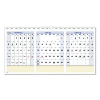 QuickNotes Three-Month Wall Calendar, Horizontal Format, 23 1/2 x 12, 2021