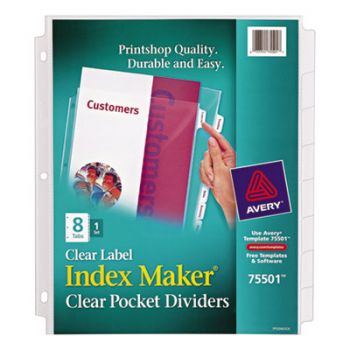 Index Maker Print & Apply Clear Label Dividers w/Clear Pockets, 8-Tab, Letter