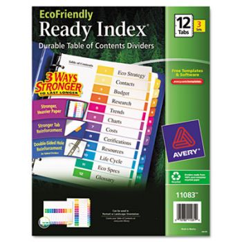 Ready Index Customizable Table of Contents, Asst Dividers, 12-Tab, Ltr, 3 Sets