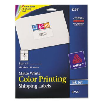 Color Printing Mailing Labels, 3 1/3 x 4, Matte White, 120/Pack