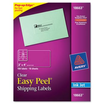 Clear Easy Peel Mailing Labels, Inkjet, 2 x 4, 100/Pack
