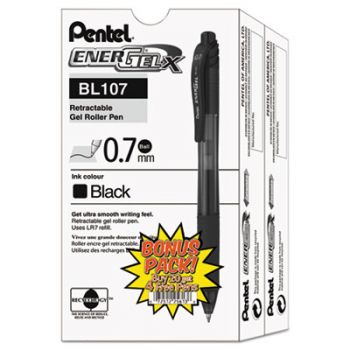 EnerGel-X Retractable Roller Gel Pen, .7mm, Black Barrel, Black Ink, 24/Pack