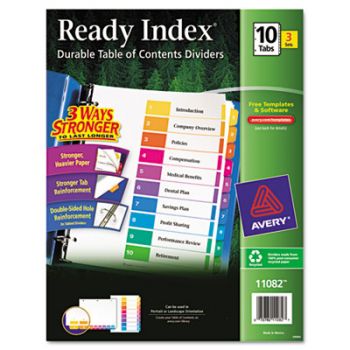 Ready Index Customizable Table of Contents, Asst Dividers, 10-Tab, Ltr, 3 Sets