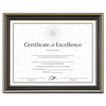 Gold-Trimmed Document Frame w/Certificate, Wood, 8 1/2 x 11, Black