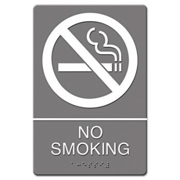 ADA Sign, No Smoking Symbol w/Tactile Graphic, Molded Plastic, 6 x 9, Gray