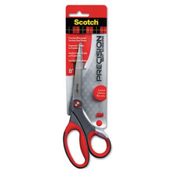 Precision Scissors, Pointed, 8" Length, 3-1/8" Cut, Gray/Red