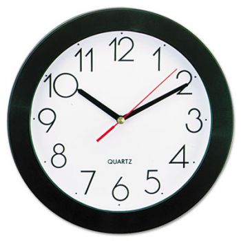 Round Wall Clock, 9-3/4", Black