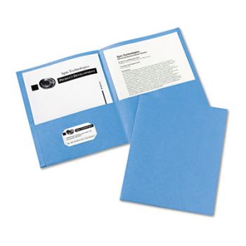 Two-Pocket Portfolio, Embossed Paper, 30-Sheet Capacity, Light Blue, 25/Box