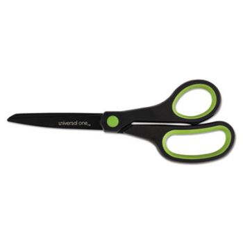 Industrial Scissors, 8" Length, Straight, Black Carbon Coated Blades, Black/Blue